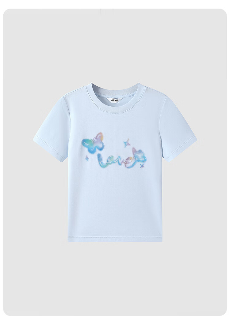 Annil Girls' Round Neck Short-Sleeve T-Shirt, New Summer 2025 Style, Cherry Blossom Pink, Size 120 5