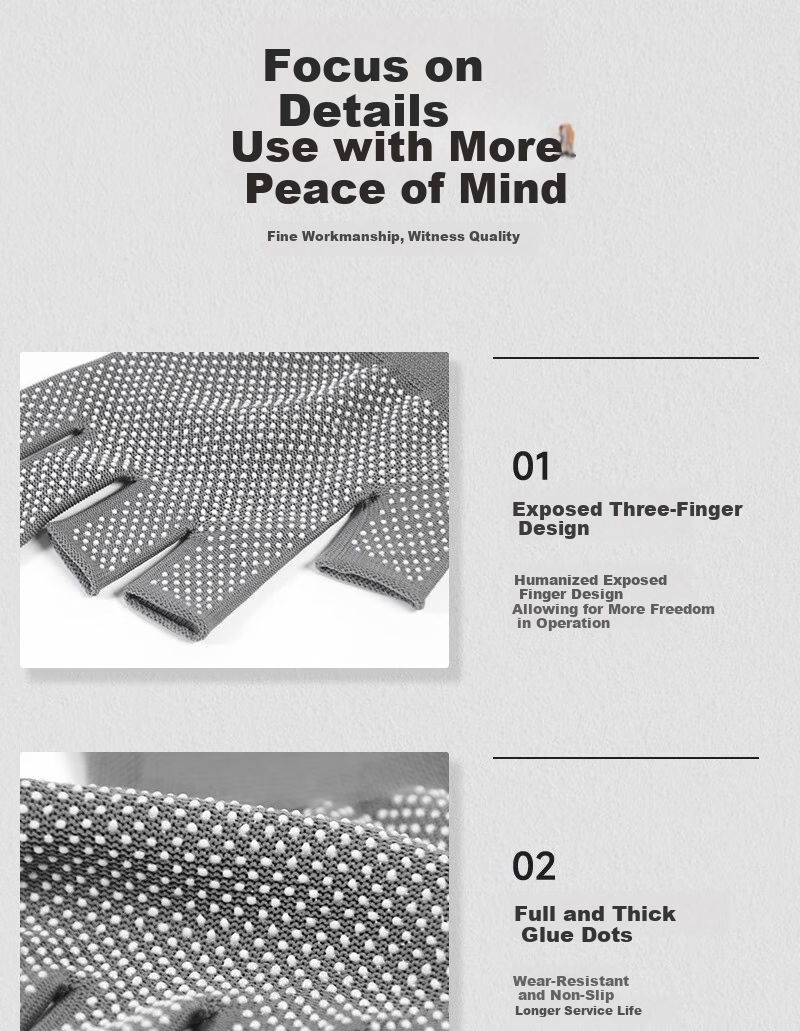 Minggu Dotted Gloves, Three-Finger Work Gloves, 10 Pairs, Nylon PVC Dotted Non-Slip Wear-Resistant, Black, One Size Fits All, CW352442 12