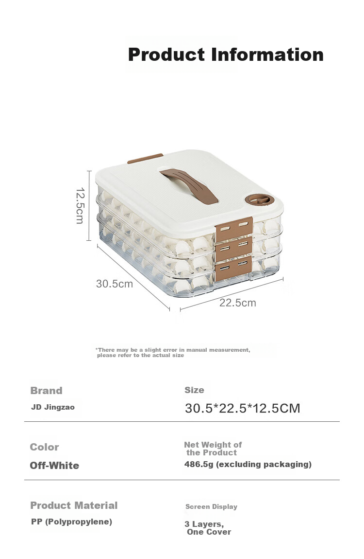 JD Original, Dumpling Storage Box Tray for Home Refrigerator, Quick-Freeze Organizer Box for Preparing Ingredients And Wonton, 3 Layers with 1 Lid 4
