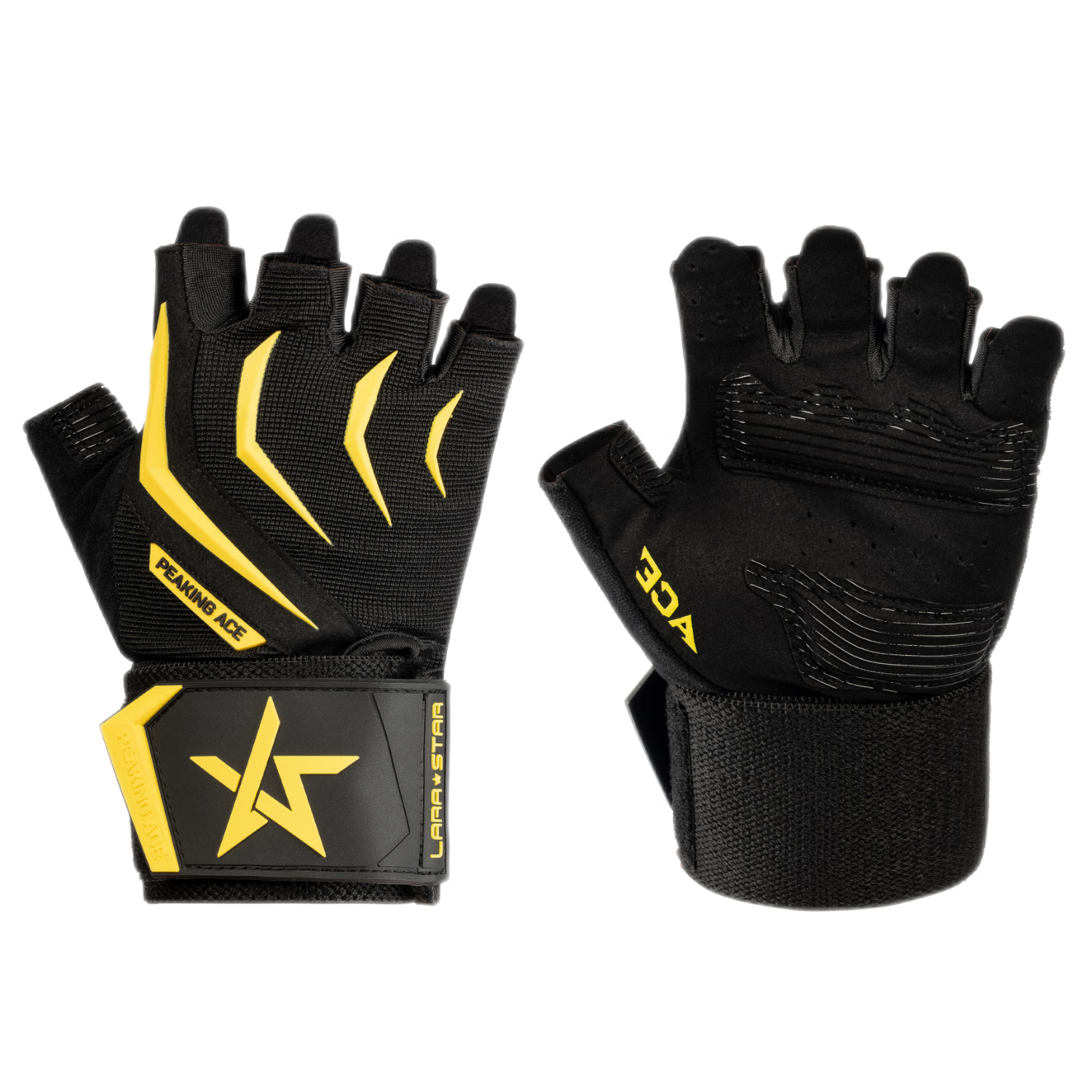 LARASTAR Peak Fitness Gloves Wrist Guard Bar Pull-Up Bench Press Deadlift Training Anti-Slip Anti-Callus Flagship Model Yellow M