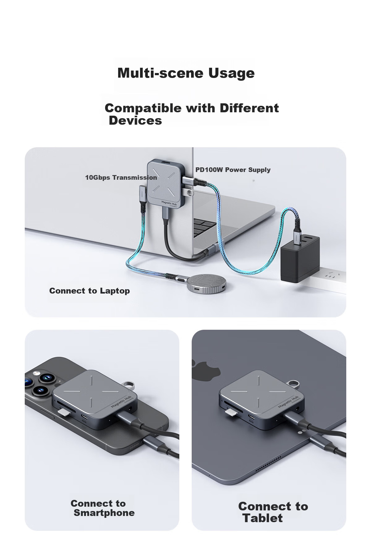 Haibeisi Magnetic Type-C Docking Station USB Multi-Port Hub Gigabit Ethernet Adapter TF/SD 4.0 Card Reader for Apple iPhone MacBook Laptop 9