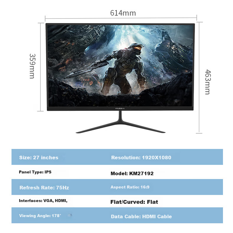 KONKA 27-Inch Ultra-Thin Bezel Monitor FHD 75Hz Wide Viewing Angle Low Blue Light Wall-Mountable Home Office Desktop Computer LCD Display KM27192 7