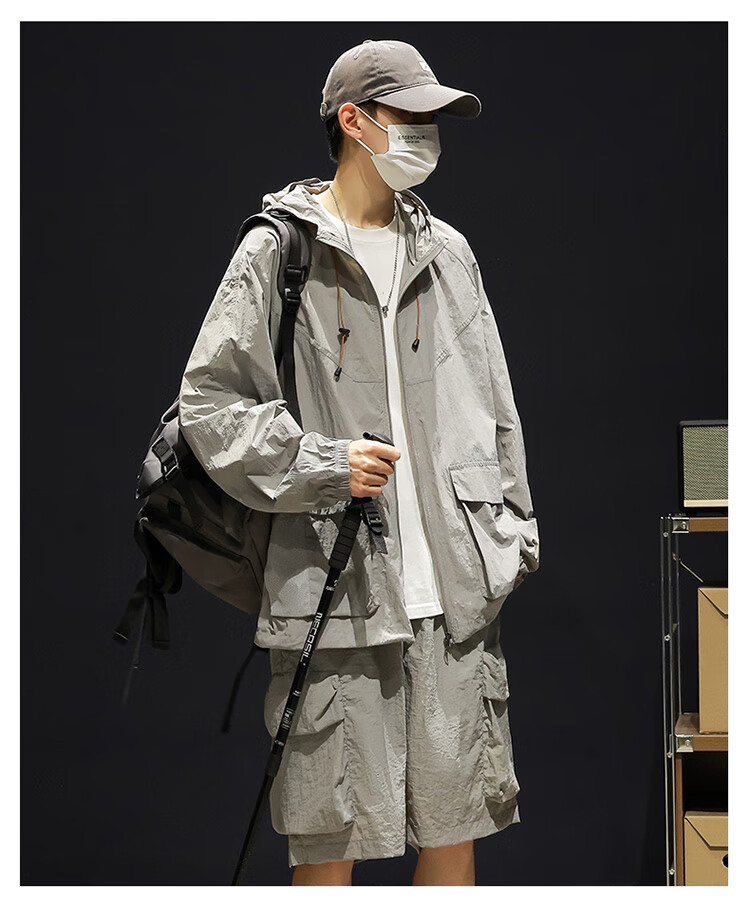Dingfengbaoluo American-Style Workwear Sun Protection Jacket for Men, Spring And Summer Loose Thin Ice Silk Breathable Outdoor Coat, DC21 Unisex Gray M 15