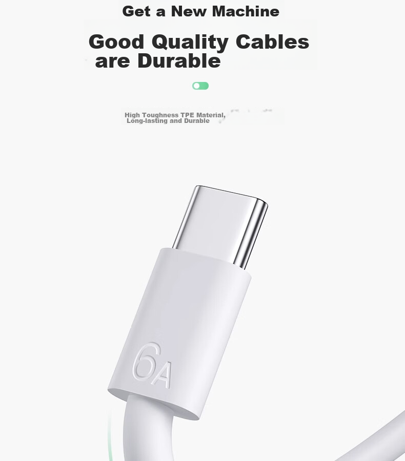 Nengshi Type-C Data Cable, 6A Charging Cable, 100W Super Fast Charging, Suitable for Huawei, Honor, OPPO, Xiaomi, 66W Android Phones, USB-C Fast Charging Cable, 2 Meters, White 11
