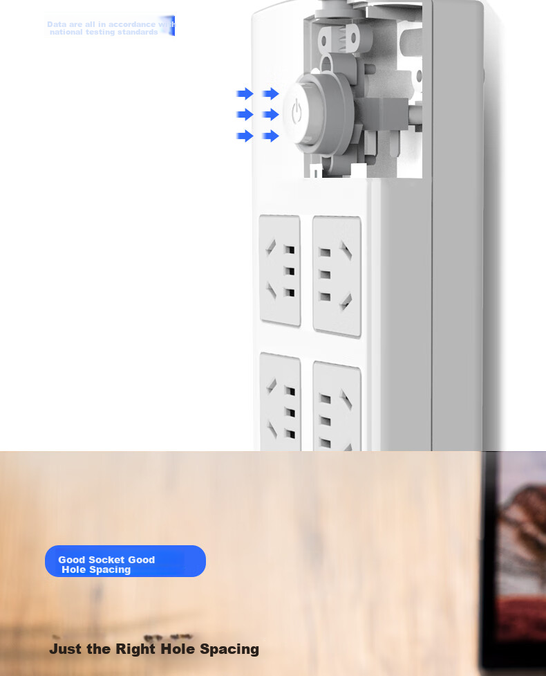 Deli 3C Certified National Standard Safe Power Strip, Extension Cord/Power Bar/Power Board/Surge Protector/Power Strip, Master Switch, Child Safety Lock, 6 Outlets with Combination Holes, 10 Meters, 18207 6