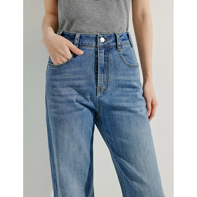 INMAN [Same Style As on Runway] French-Style Straight-Leg Jeans, 2026 Spring/summer Wide-Leg Trousers, Denim Blue, Size 27