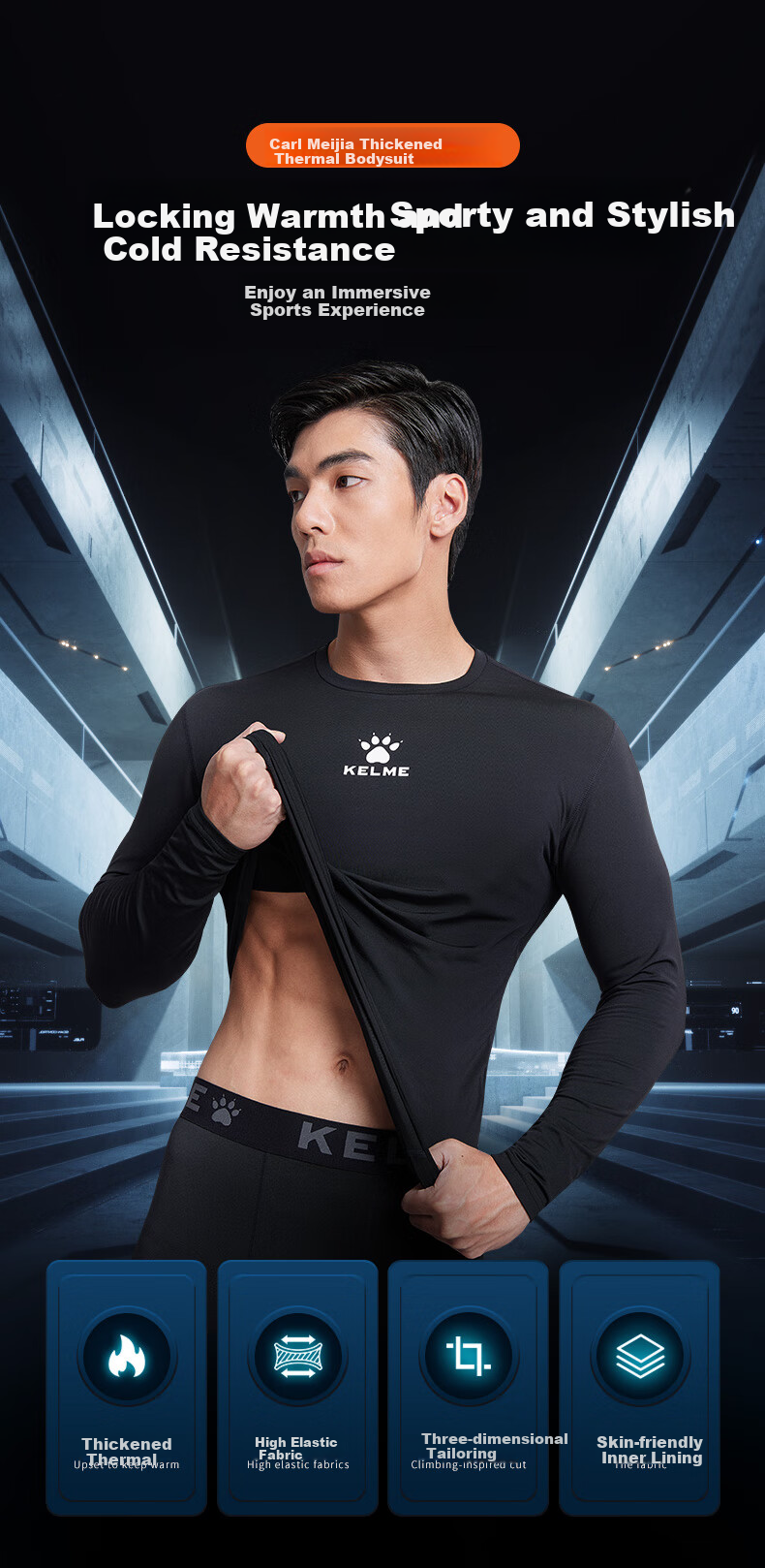 KELME Men's Sports Compression Shirt, Outdoor Warm Fleece-Lined Base Layer, for Running, Training And Fitness, Black, Size S 1
