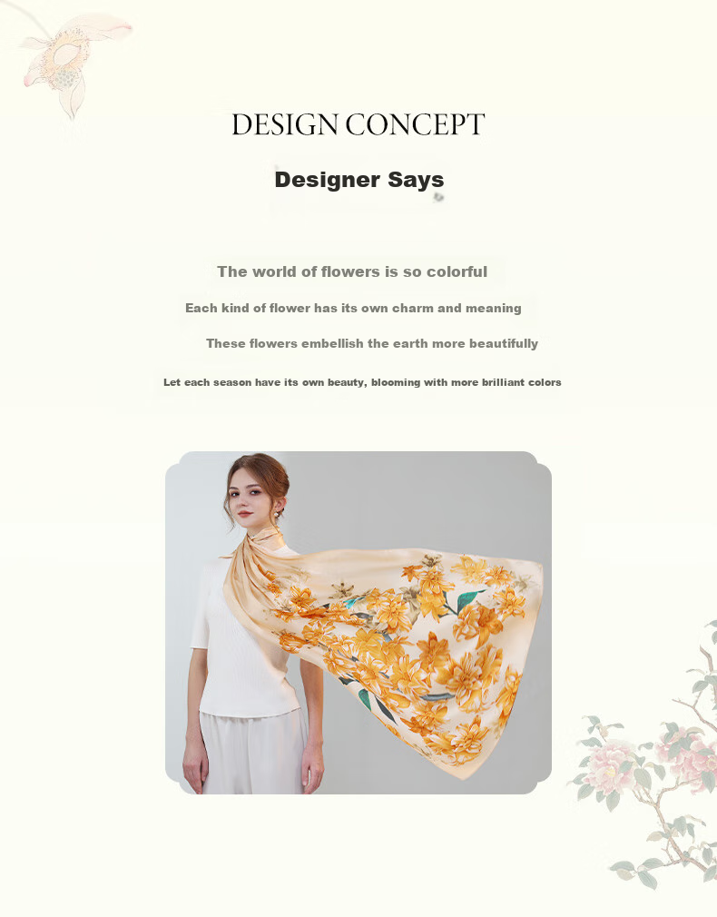 Hangsilu Silk Scarf for Women, Chinese Style Mulberry Silk Shawl Wrap, Elegant Practical Birthday Gift for Wife Or Mother 2