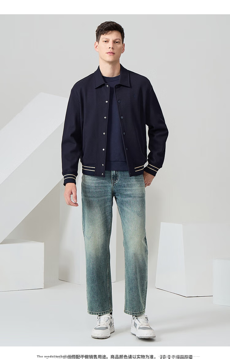 DANCING WOLVES [Heavy Fleece Lining] Textured Workwear Style Lapel Warm Skin-Friendly Sweatshirt Jacket, 102 Dark Blue, Size 165 5