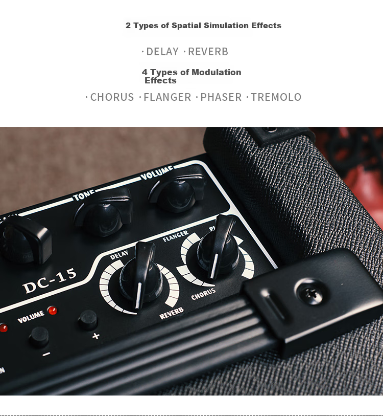 JOYO DC-15 Acoustic-Electric Guitar Amplifier with Effects Pedal, Drum Machine, Rhythm Guitar Practice Portable Speaker 6