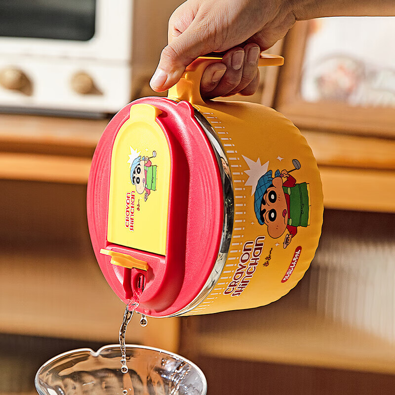 Modengzhufu Crayon Shin-Chan Ramen Bowl, Stainless Steel Bowl, Dormitory Student-Specific with Lid, Lunch Box, Soup Bowl
