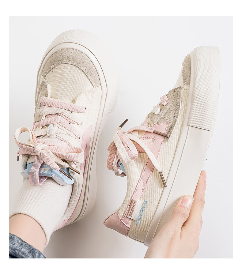 Huili Official Women's Sneakers, New Summer 2026 Style, Thick-Soled Breathable Canvas Shoes for Women, Beige And Navy Blue, Size 36 15