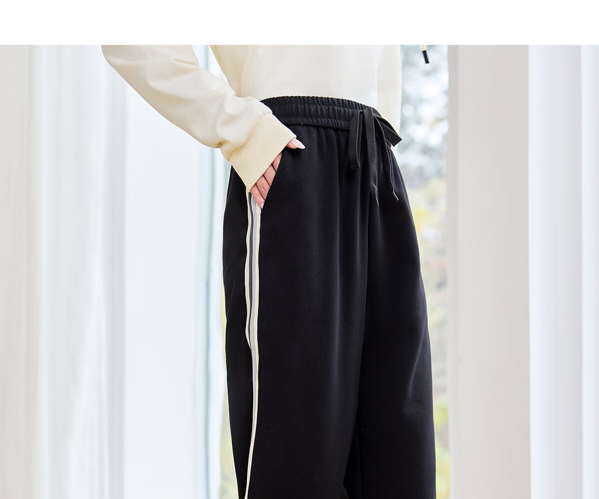 Halo Queen Casual Wide-Leg Pants for Women with Side Stripes Design, High-Waisted Loose Straight-Leg Trousers for Petite Figures H143K2003 3