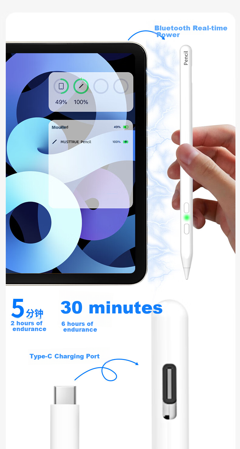 MUSTTRUE Capacitive Stylus for IPad, Compatible with Apple Pencil 2nd Generation And 2020 IPad 11/Air 8/7/Pro/Mini Tablet Touch Writing Pen [Quick Function] 8