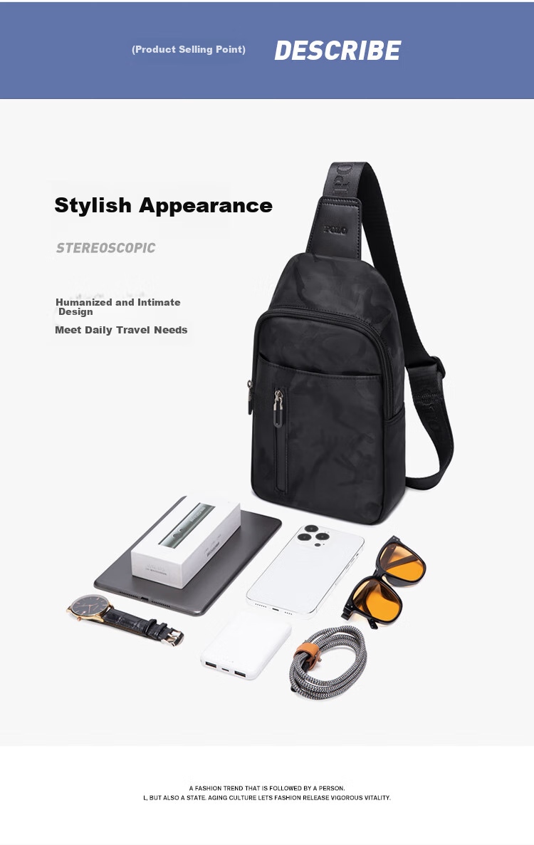 POLO Chest Bag for Men, Camouflage Crossbody Bag, Lightweight IPad Bag, Sports Messenger Bag, Commuter Phone Bag, Casual Shoulder Bag 4