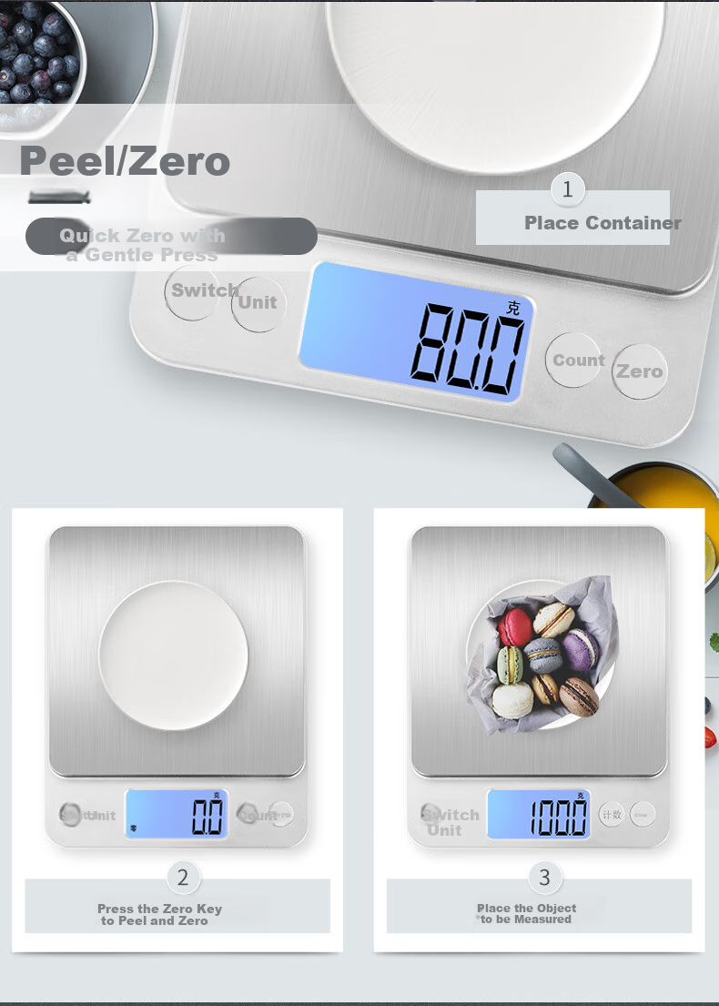 Kubei Large Platform Precise Kitchen Electronic Scale, Stainless Steel Household Baking Tea Table Scale, Weighing Waterproof Food Scale 7