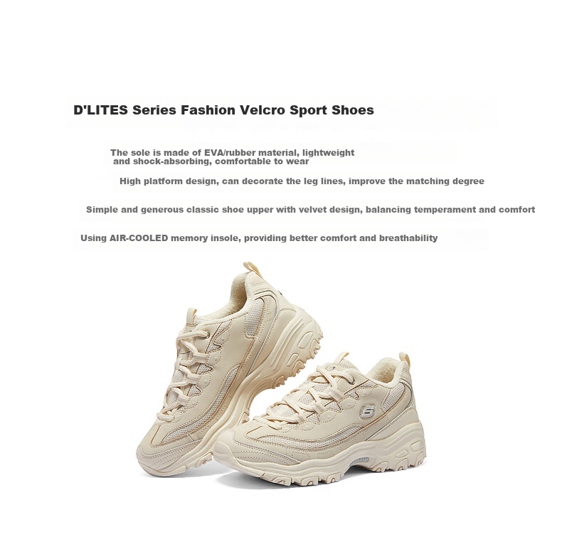 Skechers Black, White And Gold Fleece-Lined Dad Shoes for Women, Thick-Soled Height-Increasing Versatile Comfortable Warm Sneakers 896268 1