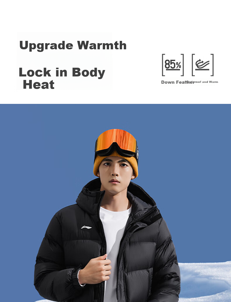 Li-Ning Long down Jacket, Table Tennis Wear, Thickened Warm Windproof Coat, Unisex Style, Black, Size M 6