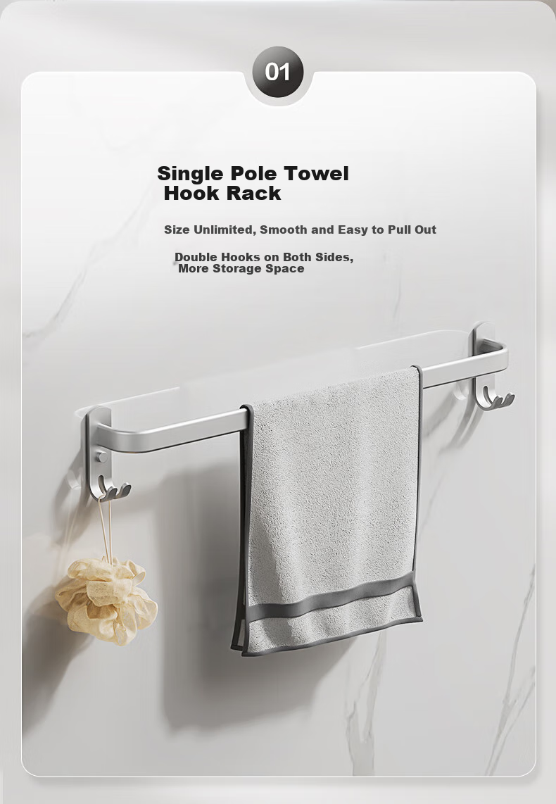 HEGII Wall Hanging Set, Bathroom Storage Rack Towel Holder No-Drill Space Aluminum Accessories 7-Piece Set HMP922K07 5