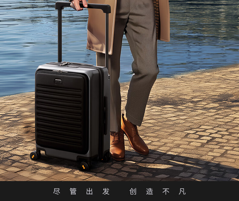 LEVEL8 Suitcase Travel Luggage for Men And Women, Business Carry-On with Front Opening, Wide Handle, Creator Series in Gray 18