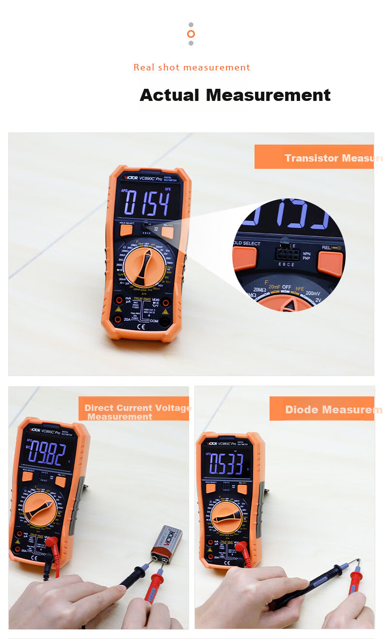 VICTOR Digital Multimeter, High-Precision LCD Display, Multi-Function Burn Protection, Electrician's Universal Meter for Home Use, VC890D PRO 4
