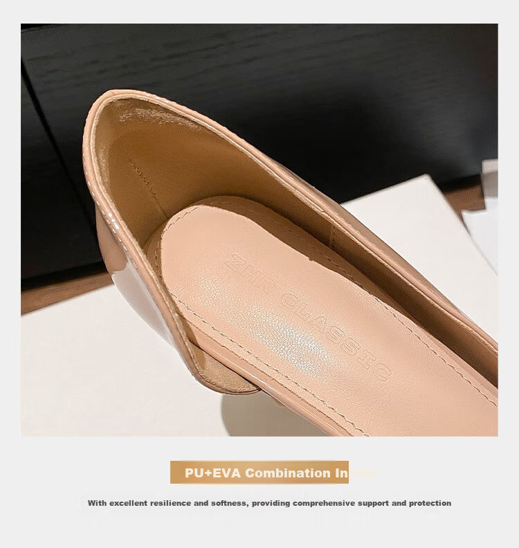 ZHR Valentine's Day Women's Nude Low-Cut Heels, Fashionable Stilettos, Elegant Slimming Patent Leather Versatile Professional Women's Shoes 7