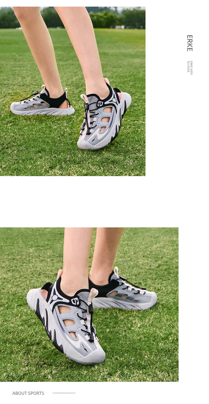ERKE Kids Drawstring Sandals Boys and Girls Breathable Summer Beach Shoes Pure Pink/Lotus Color Size 34 26