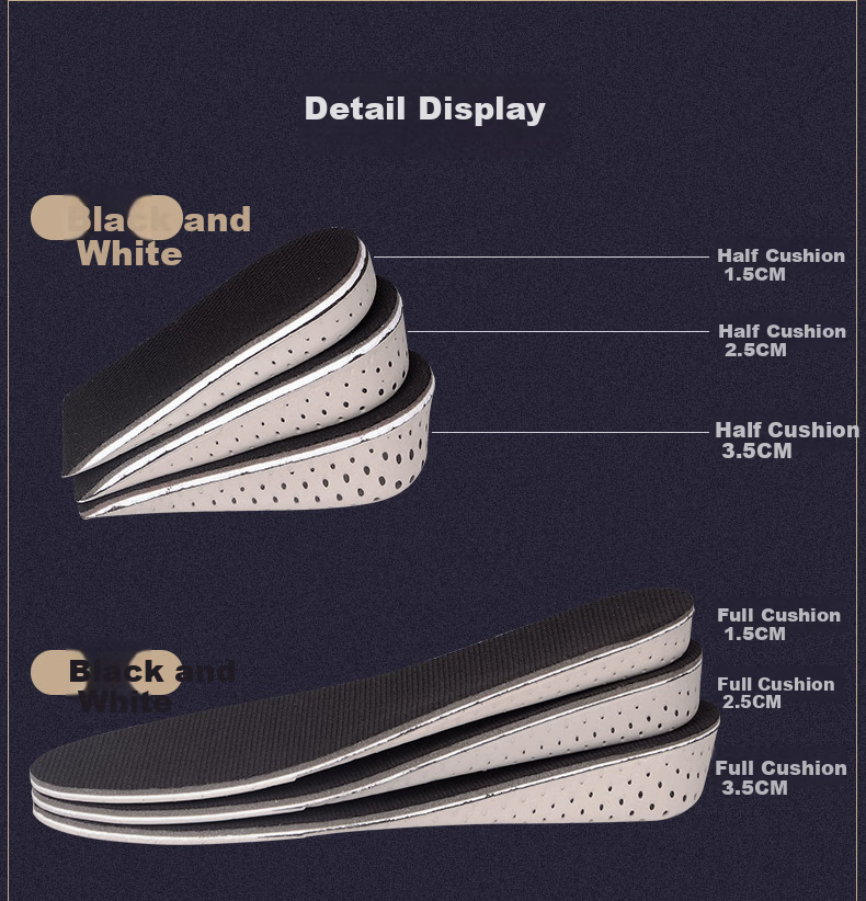 Eleft Black And White Memory Foam Invisible Height-Increasing Insoles for Men And Women, Shock-Absorbing, Soft And Elastic, Breathable And Comfortable Half Insoles, 3.5CM 9