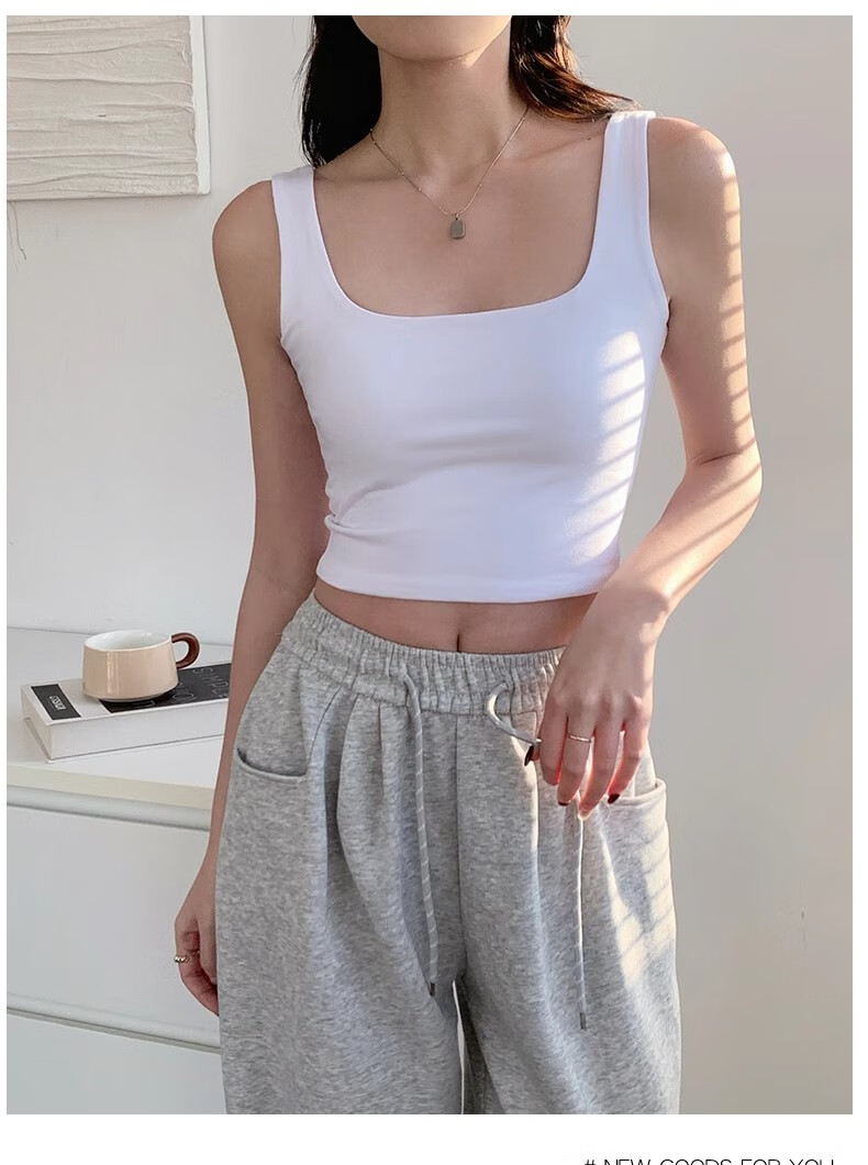 NOMe Square Neck Camisole Tank Top for Women, Basic Summer Outerwear and Innerwear, White, Regular Fit, 2XL 8