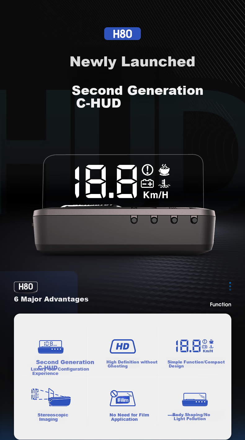 Zianpingxian (ActiSafety) H80 Universal Car HUD Second Generation Multi-Function OBD Speed Display 1