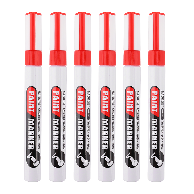 BAOKE MP560 Paint Marker Pen Red Fade-Resistant Waterproof Strong Coverage Oil-Based Marker Pen 6pcs/Box