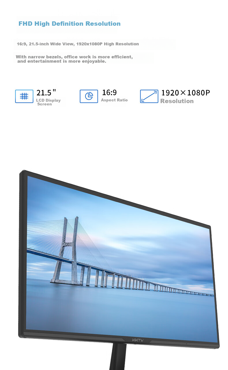 KKTV 27-Inch Monitor, High Definition 1080P, Slim Micro-Bezel, Low Blue Light Eye-Friendly, Professional Office 27-Inch Computer Display Screen K27ZH 2