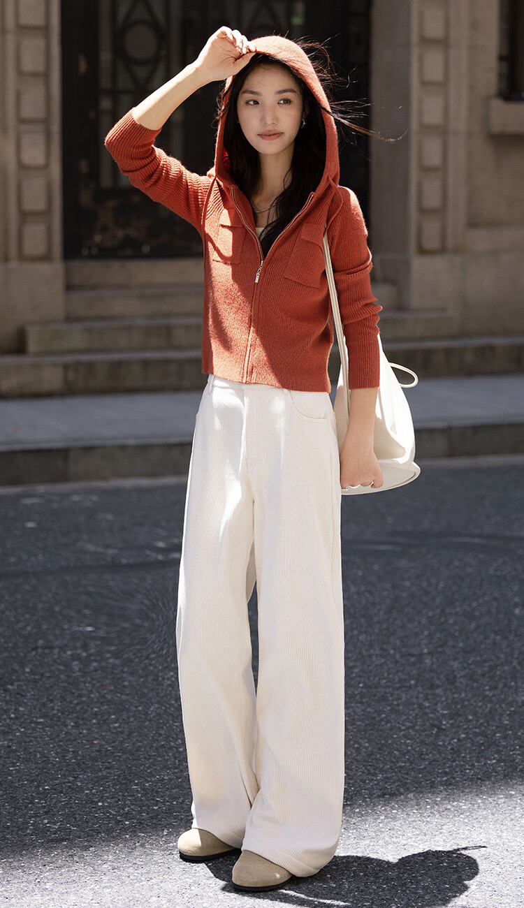 Dme [Hooded Zip-Up Knit Top], Spring And Autumn, Button-Up Collar Design, Long-Sleeve Knit Sweater for Wome 4