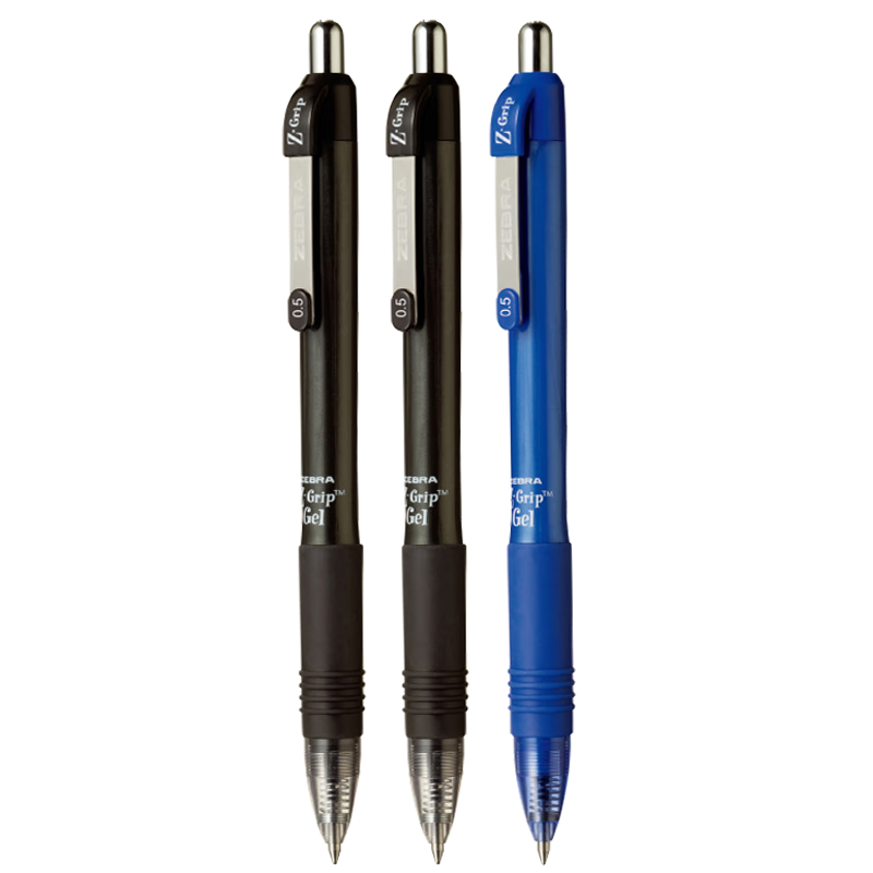 ZEBRA Ручка гелевая Retractable Pen 0.5мм, серия Zhenhao, синяя, для экзаменов и подписей, 2 черные + 1 синяя
