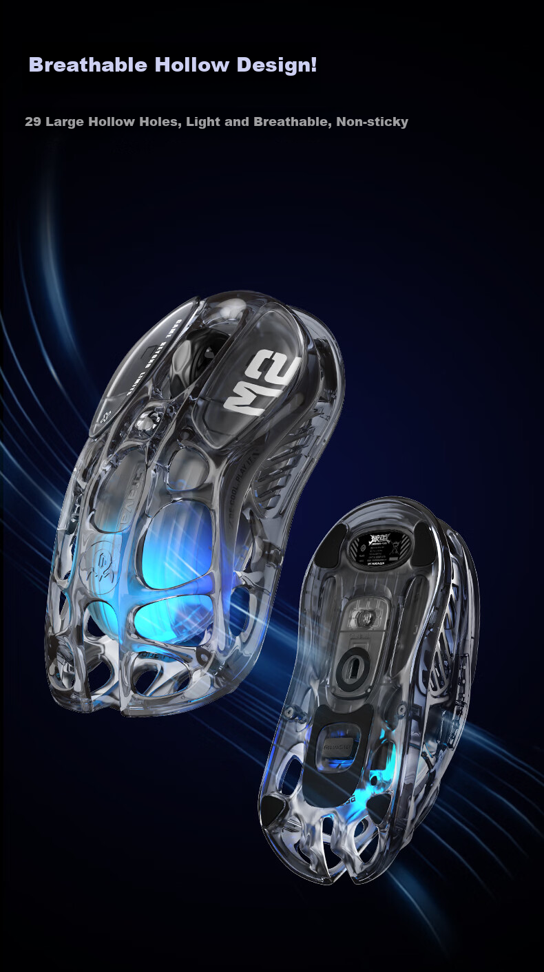 GravaStar Wireless/wired Bluetooth Gaming Mouse, Tri-Mode (Wireless/Wired/Bluetooth), 29-Hole Lightweight Hollow Design, 3395 Sensor, Rechargeable Long Battery Life, RGB Lighting, Transparent Black 8
