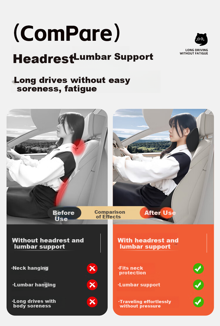Rice Soup Car Headrest And Lumbar Support Set, Neck Pillow, Car Cushion, Memory Foam Pillow, Waist Protector, Back Support Pad for Women, Cute Desig 3