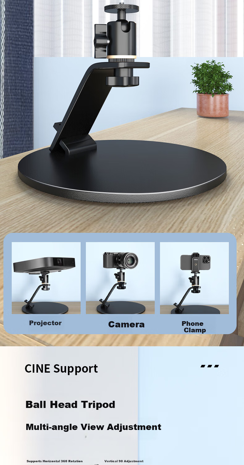CINE Projector Desktop Stand Metal Round Plate Cloud Platform Bracket Suitable for XGIMI, JmGO, Dangbei, Fengmi, Xiaomi, Xiaoming Projectors Bedside Mount Storage Rack PB25 2