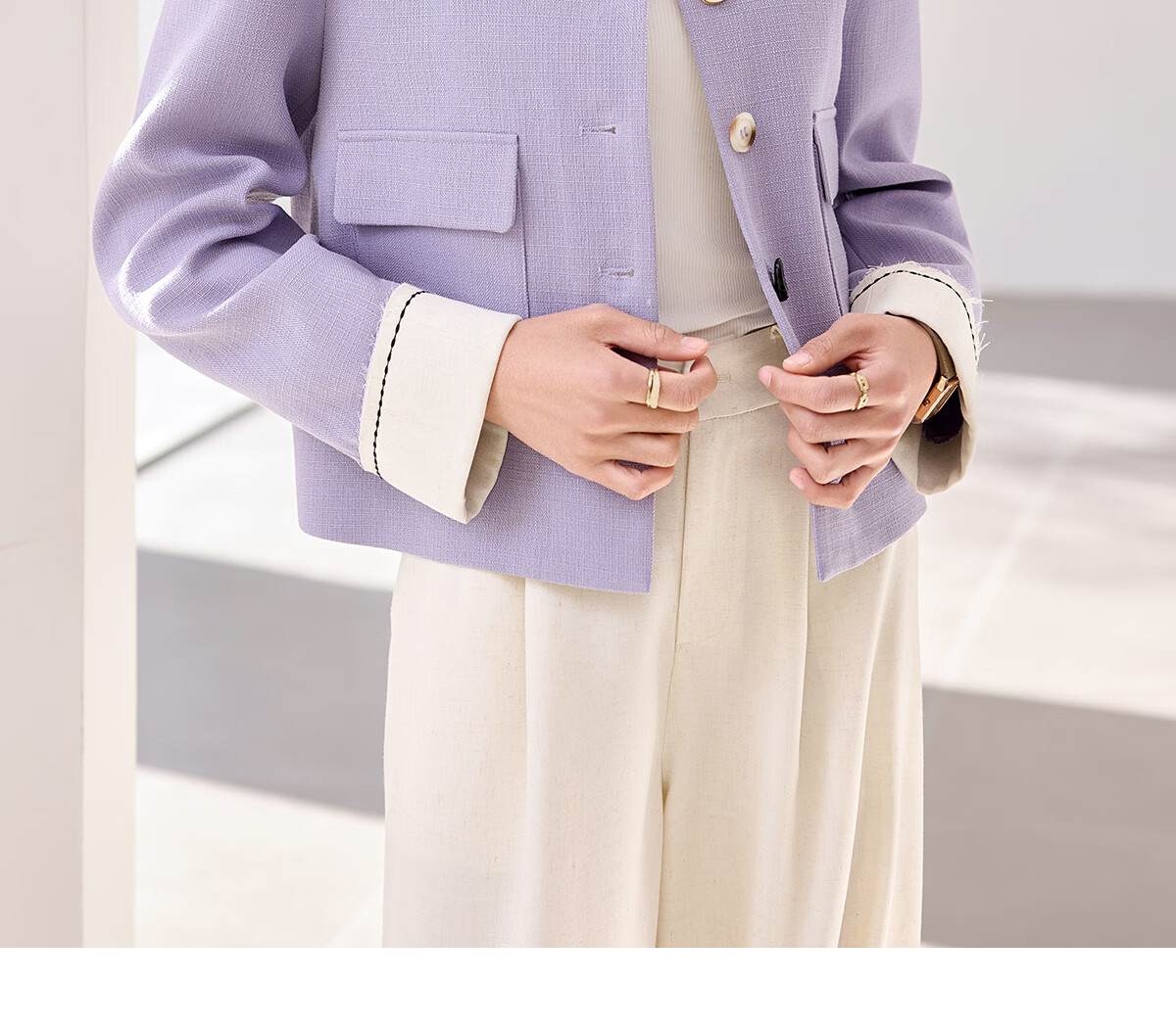 Chushen Women's Short Jacket for Spring And Autumn, Gentle Purple Elegant Chanel-Style Short H-Type Casual Coat for Petite Women S51D035 16