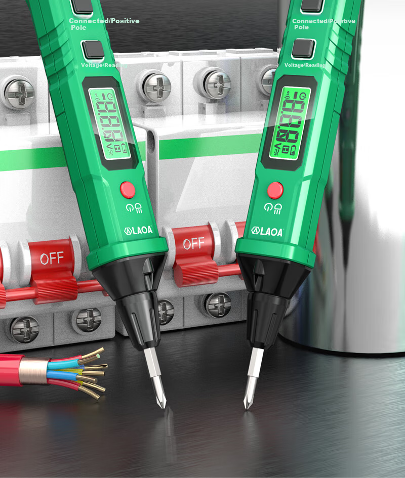 LAOA Digital Display Voltage Tester, Smart Test Pen with Replaceable Heads, Eleven-Character Voltage Tester LA824300 1