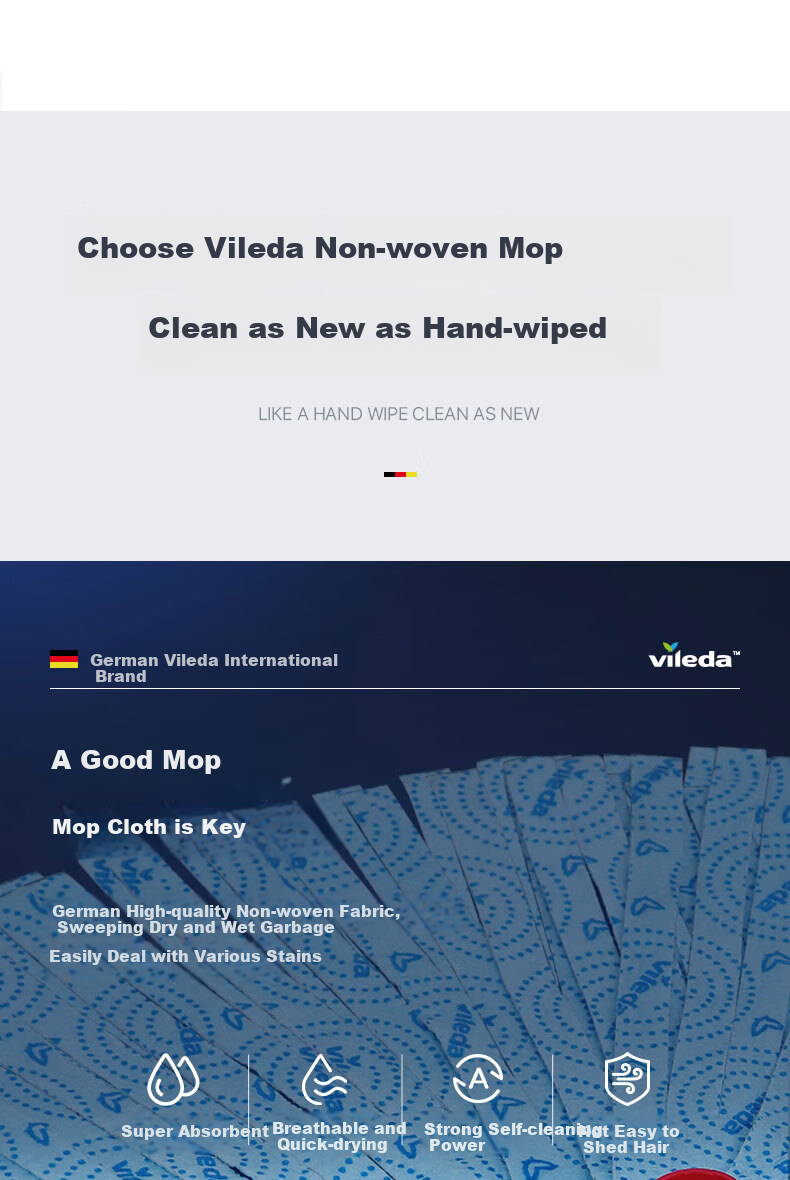 Weilida German Brand Mop, Traditional Household Non-Woven Floor Mop, Absorbent Cleaning Cloth, One-Pole with Two Heads 2