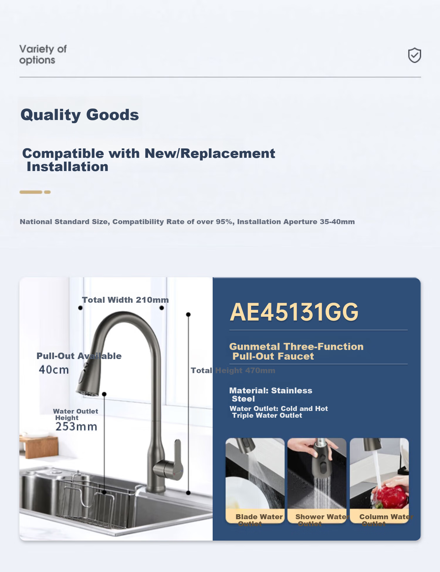 ARROW Kitchen Faucet, 360° Swivel Pull-Out Hot And Cold Water, Extendable Rotating Vegetable Washing Stainless Steel Kitchen Tap 1