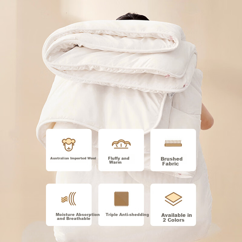 LOVO Luolai Home Textiles 100% Australian Wool Thick Winter Comforter, 7.8 Jin (3.9 Kg), 220*240cm, Pink