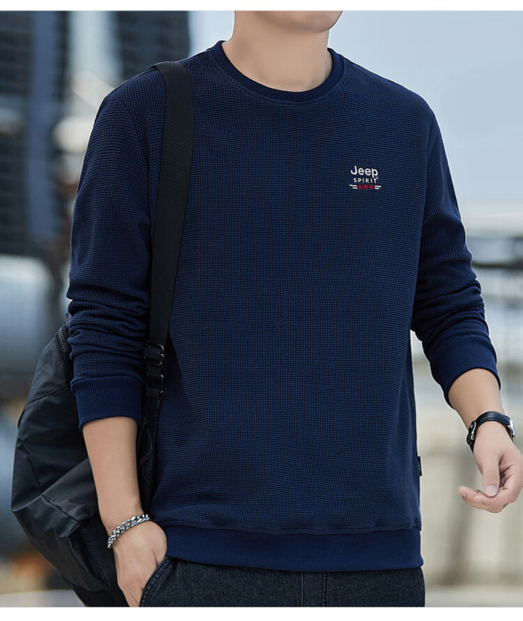 JEEP SPIRIT Men's Autumn Crew Neck Long Sleeve T-Shirt Loose Waffle Knit Base Shirt Gray M 11