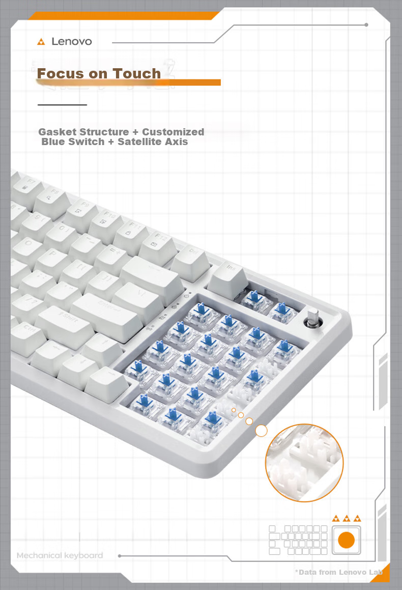 Lenovo MK9 Mechanical Keyboard Wired Gaming 98-Key Blue Switch GASKET Structure Detachable Key for Rescuer Laptop Y7000p/9000p, Cherry White 2