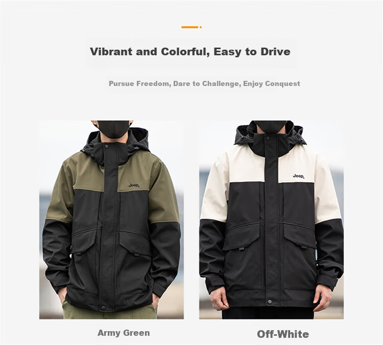 JEEP Men's Hooded Jacket, Spring And Autumn Loose-Fit Trendy Casual Outerwear for Men, Off-White, 2XL 2
