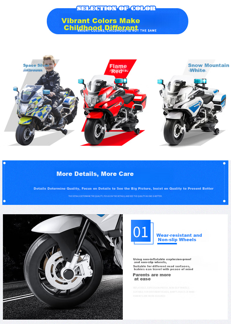 CHILOKBO BMW Children's Electric Motorcycle, Two-Wheel Extra-Large Rideable, Double-Person Kids' Toy Police Car, Birthday Gift, Soft Wheels 6