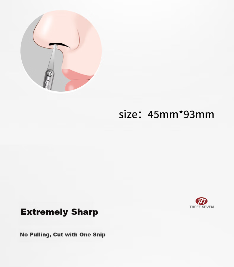 THREE SEVEN Eyebrow Scissors, Stainless Steel Beauty Small Scissors, Eyebrow Scissors, Eyebrow Trimming Tool, Eyebrow Razor, Single Piece, 766 Silver 7