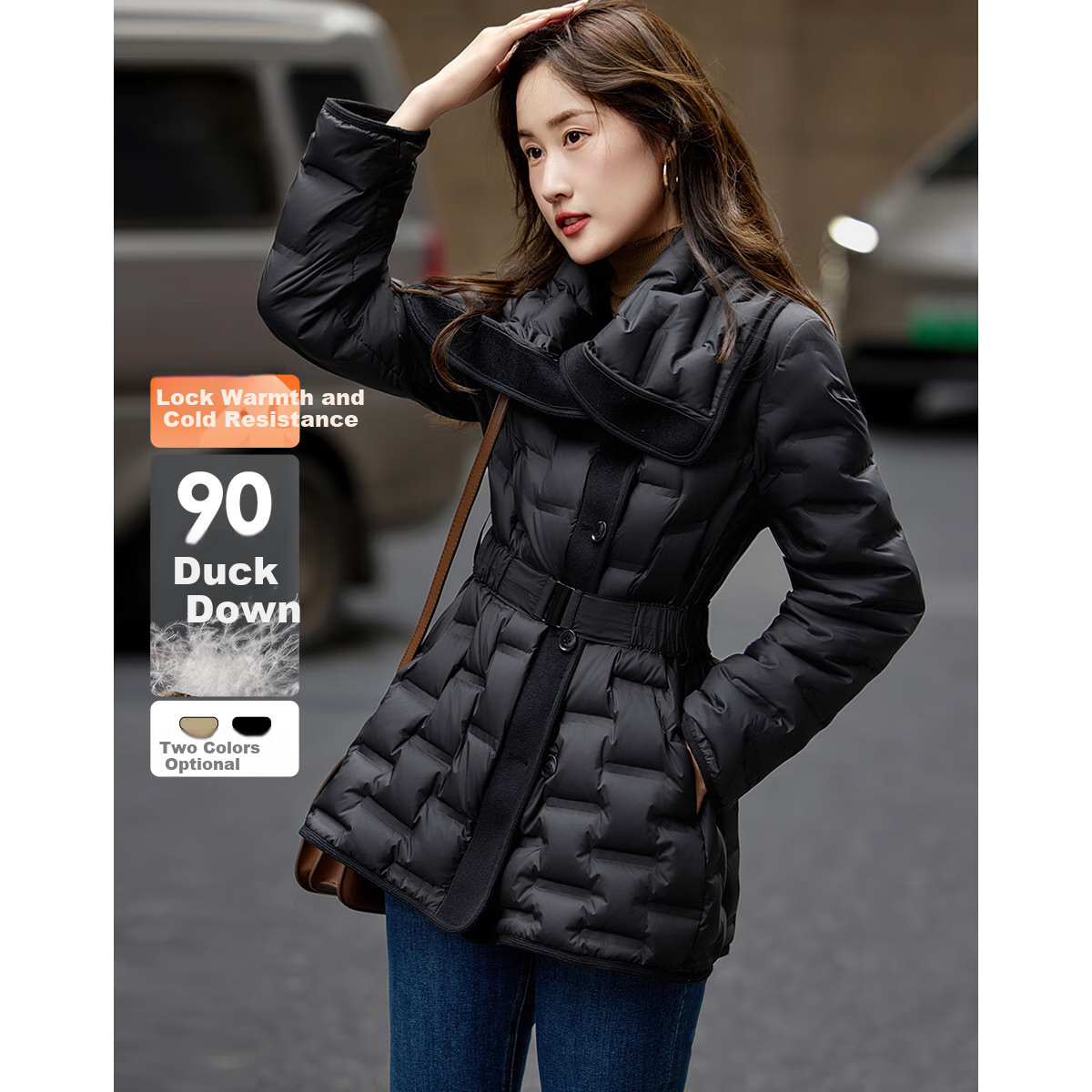 Dme [Black Pearl Edition Slim Waist] Winter Lightweight High Warmth 90% Duck Down Elastic Waistband Short Women's down Jacket