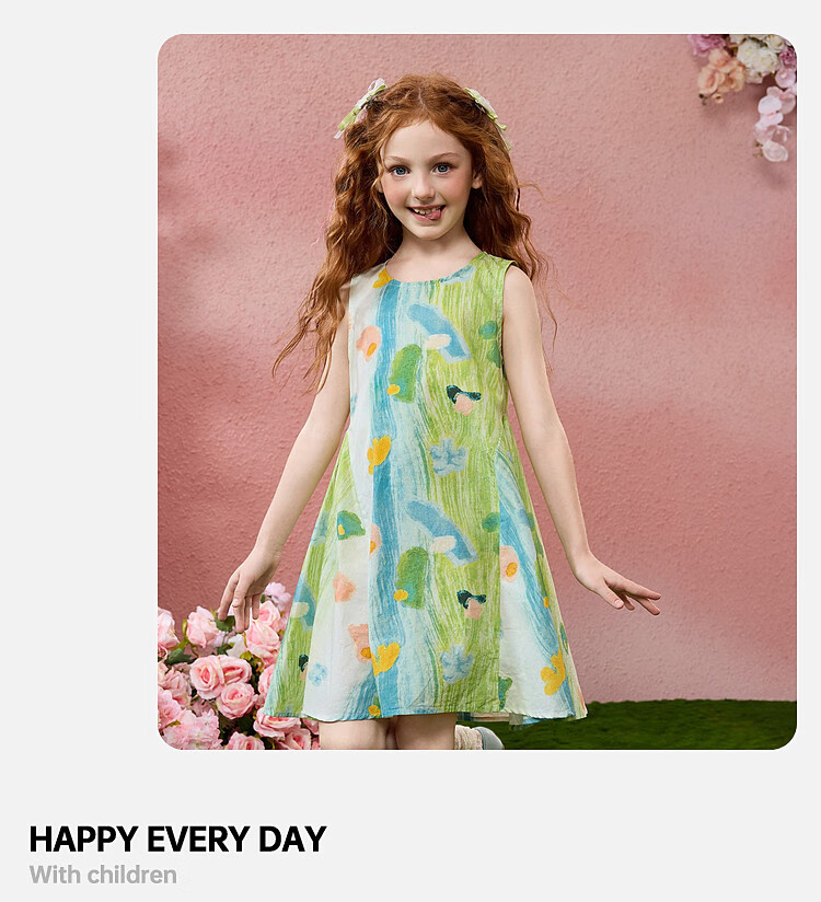 ASK JUNIOR Kids Dress Girls 2026 Summer Sleeveless Vest Dress Beach Vacation Style Princess Dress Green 130 12