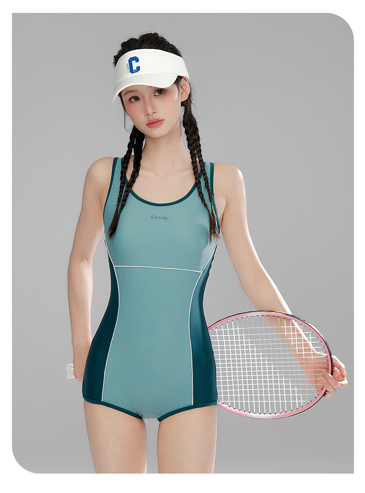 Sanqi Competitive One-Piece Swimsuit for Women, 2025 New Professional Training Large Size Conservative Boyshort Fitness Hot Spring Swimming Suit M 9